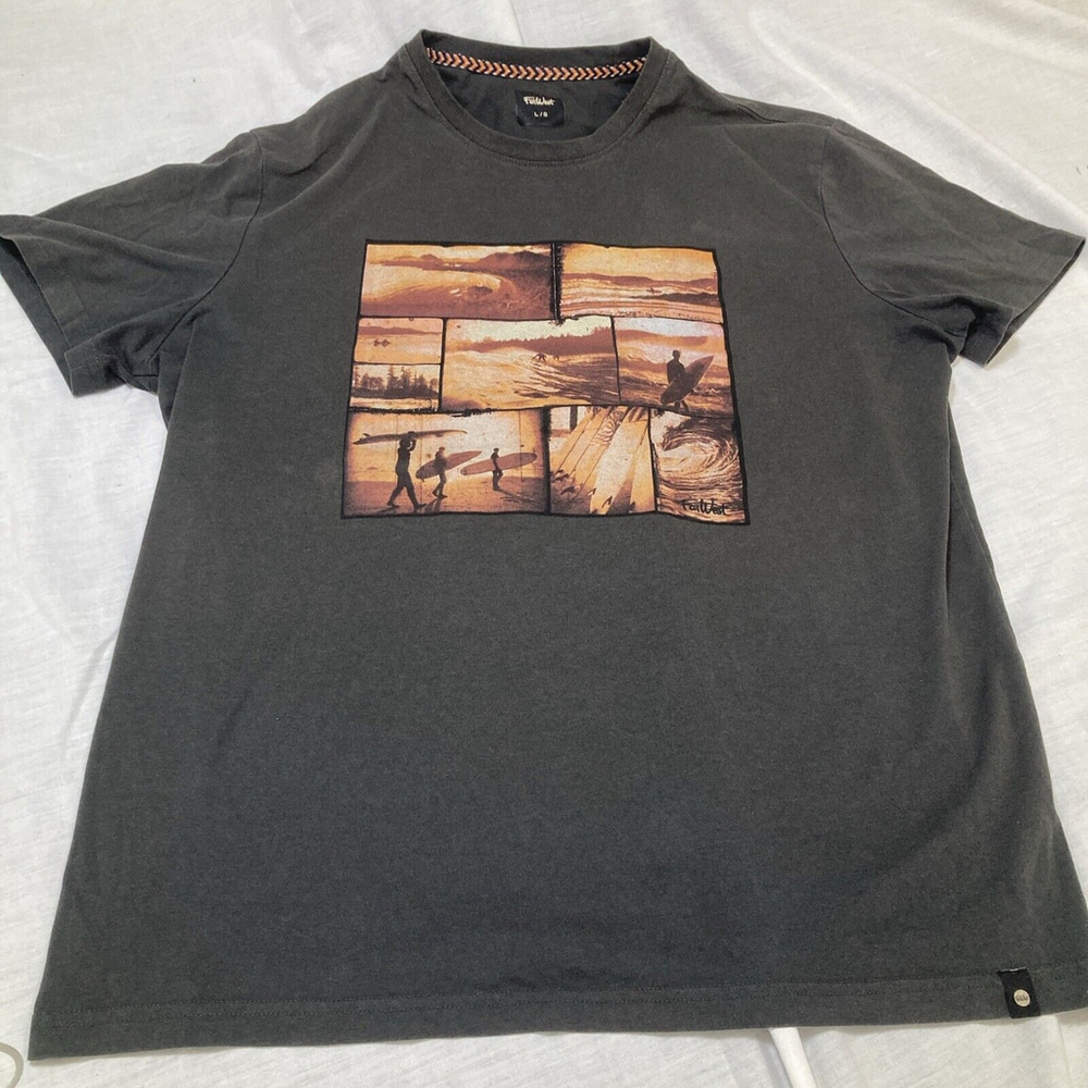 Farwest Men's T-Shirt Short Sleeve Black Grey Size L Large Shirt 60% Cotton 🔥